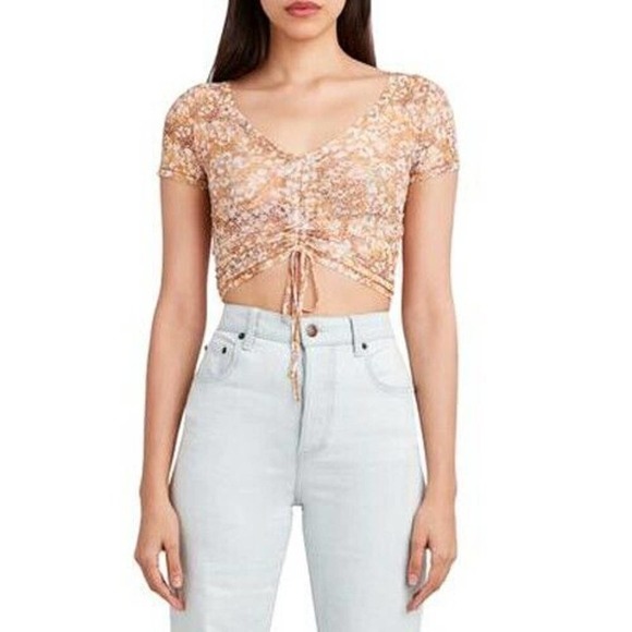 𝅺JR650 BCBGeneration Pink Drawstring Animal Print Crop Top Size S - Picture 1 of 1